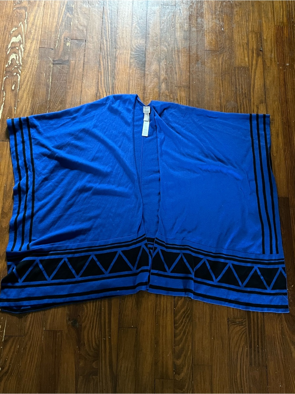 Chico’s Blue Black Geometric Open Front Poncho Ruana Cardigan OS One Size
